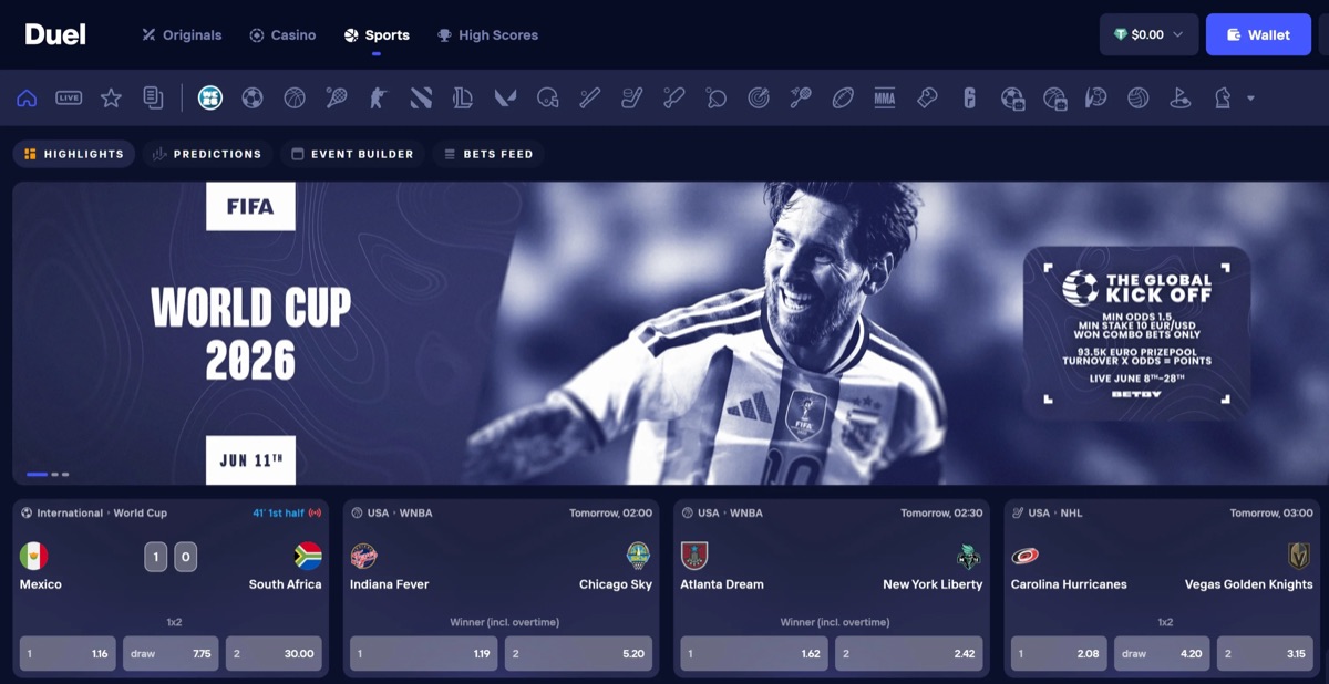 Duel7.com sports betting interface for football markets